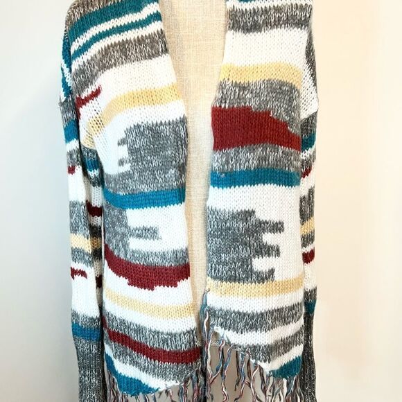 Jack by BB Dakota Aztec Knit Fringe Cardigan Women’s Size S Great Fall Colours - Picture 2 of 6
